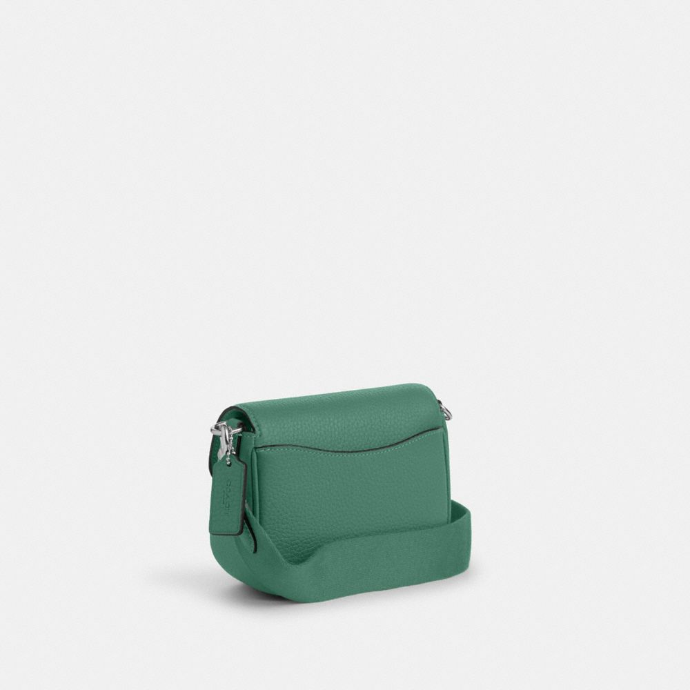 COACH®,AMELIA SMALL SADDLE BAG,Pebbled Leather,Mini,Silver/Bright Green,Angle View