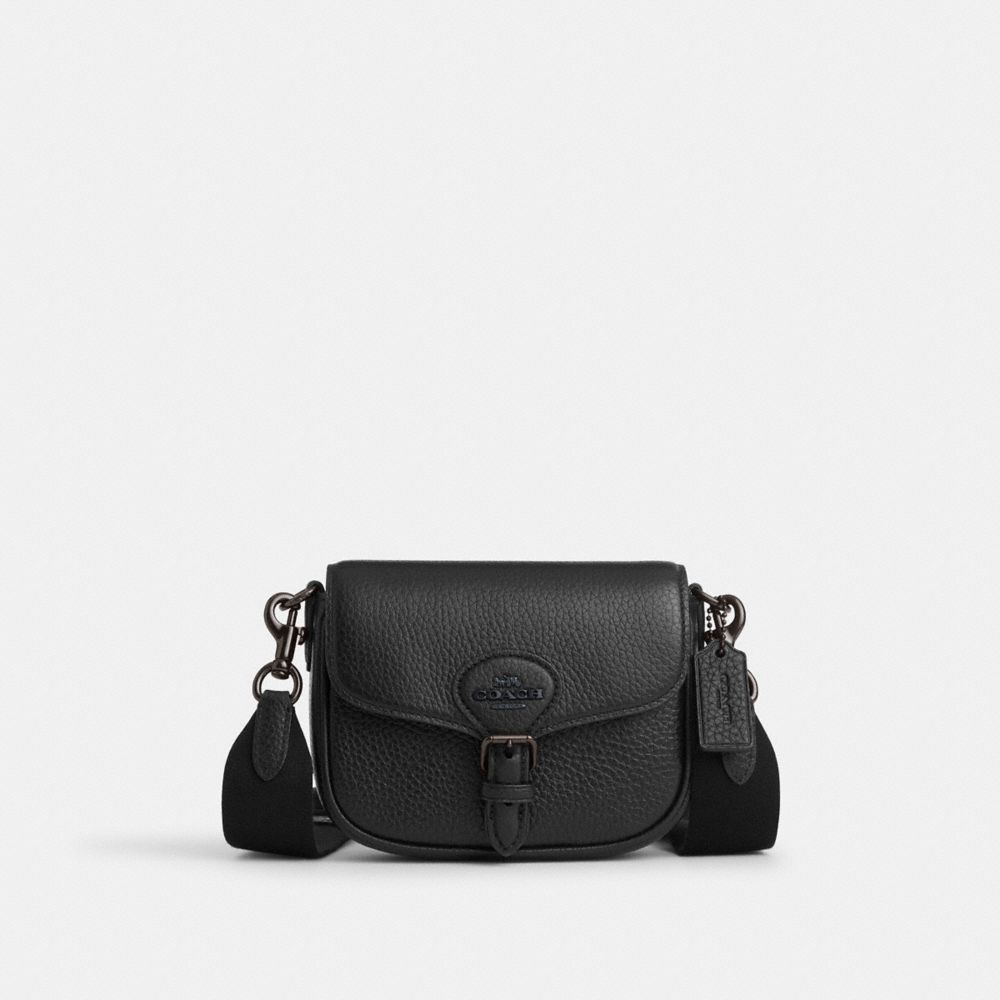 COACH®,AMELIA SMALL SADDLE BAG,Pebbled Leather,Mini,Black Copper/Black,Front View