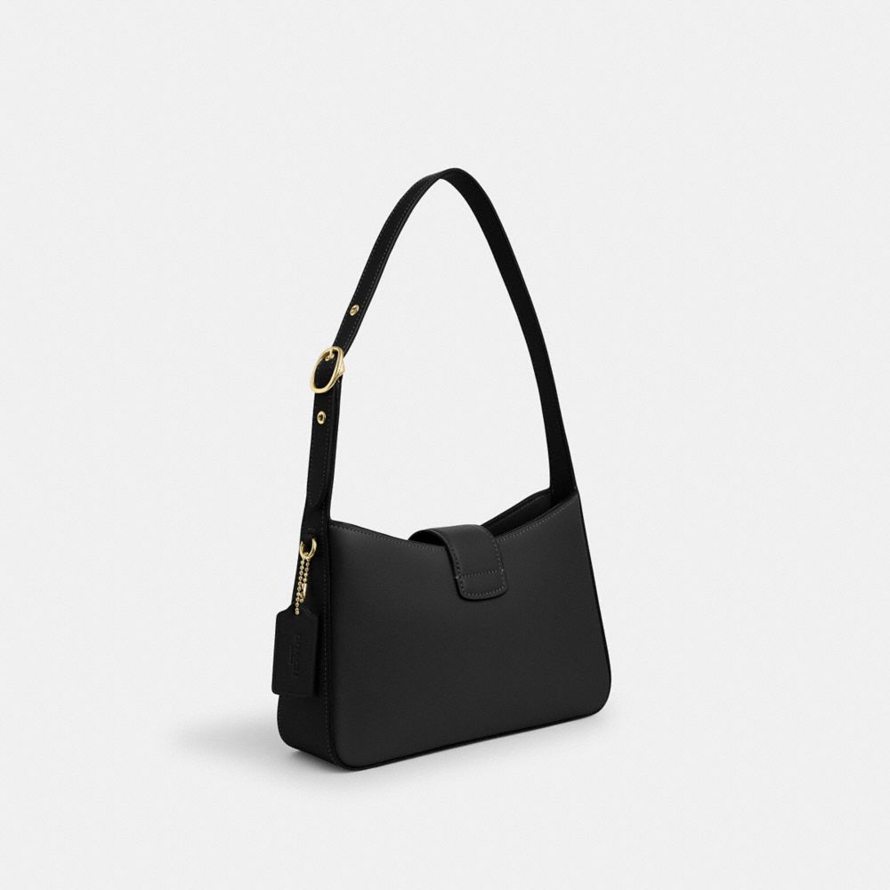 COACH®,PORTÉ-ÉPAULE ELIZA,Cuir lisse,Or/Noir,Angle View