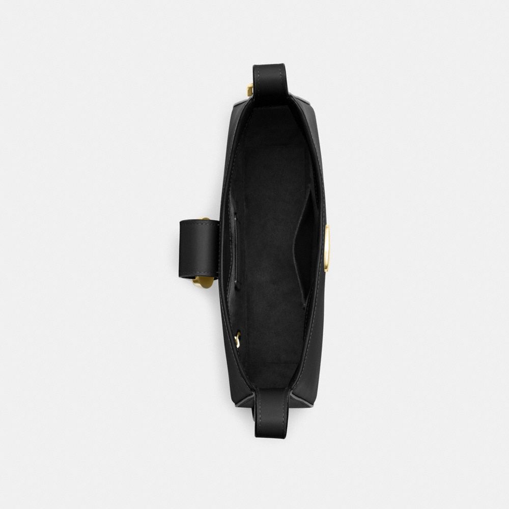 COACH®,Eliza Shoulder Bag,Calfskin Leather,Hobo,Logo,Gold Metal,Casual,Black,Inside View,Top View