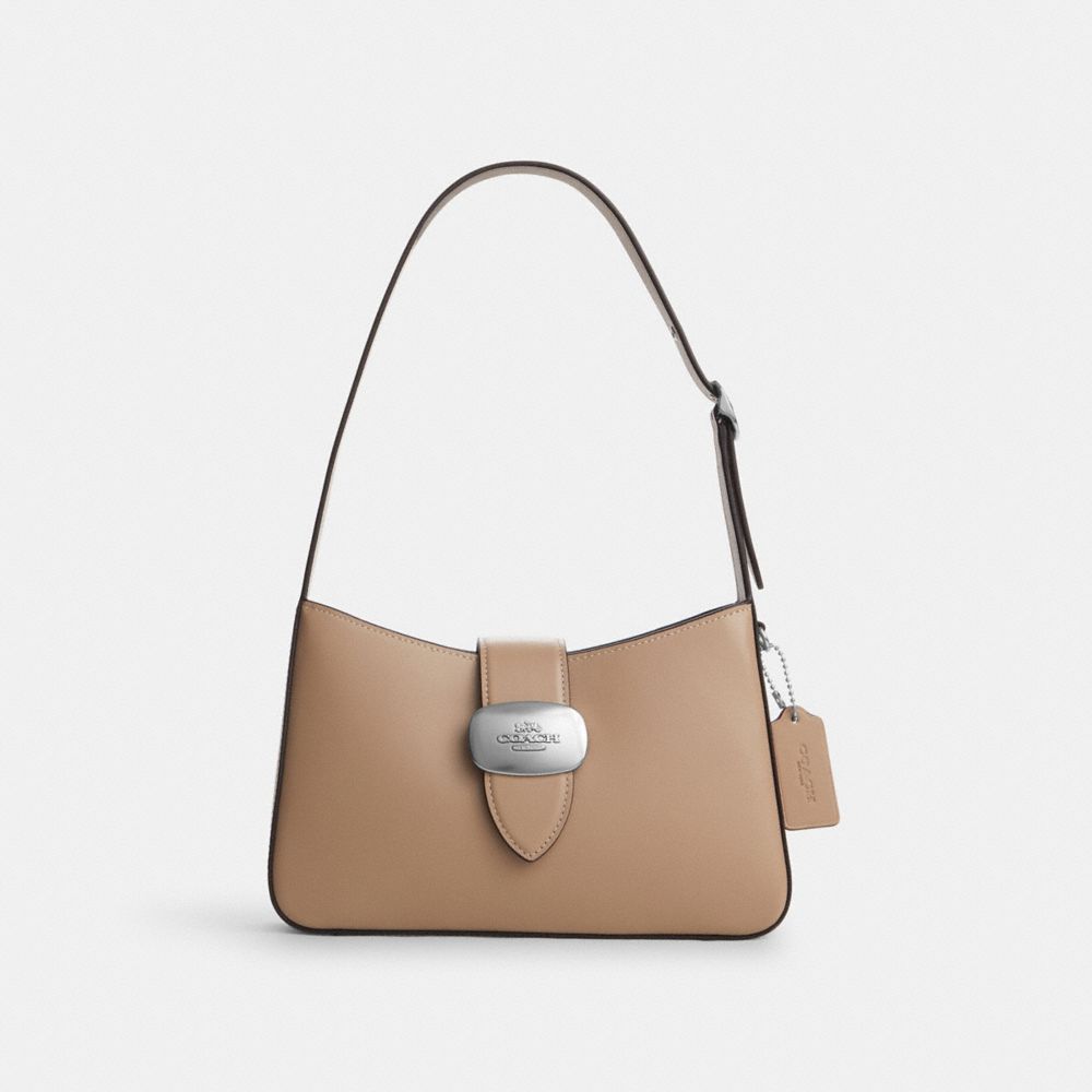 COACH®,PORTÉ-ÉPAULE ELIZA,Cuir lisse,Argenté/Taupe,Front View