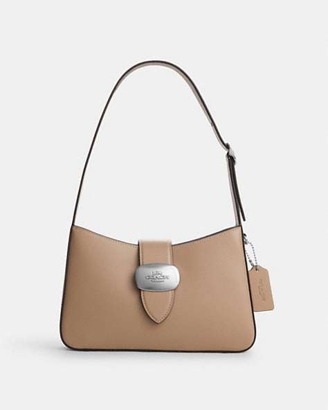 COACH®,ELIZA SHOULDER BAG,Smooth Leather,Medium,Silver/Taupe,Front View