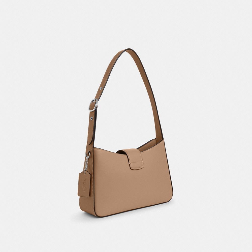 COACH®,ELIZA SHOULDER BAG,Smooth Leather,Medium,Silver/Taupe,Angle View