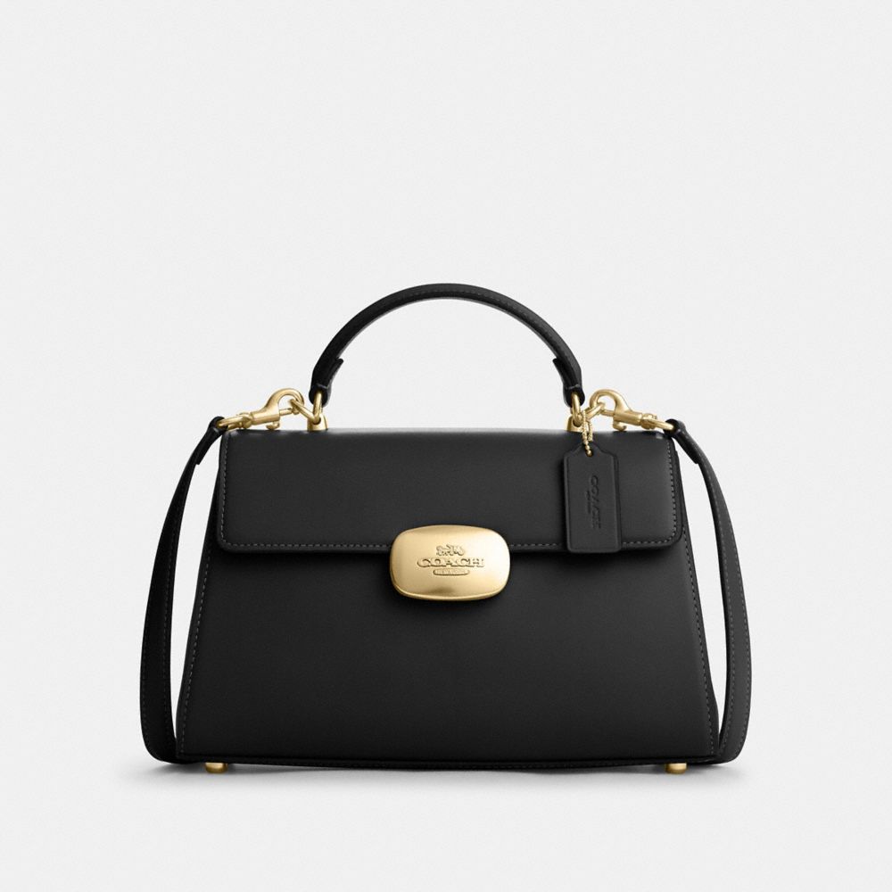 COACH®,ELIZA TOP HANDLE,Smooth Leather,Medium,Gold/Black,Front View