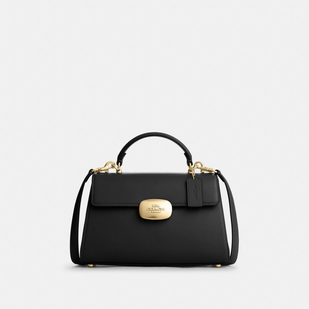 COACH®,ELIZA TOP HANDLE,Smooth Leather,Medium,Gold/Black,Front View image number 0