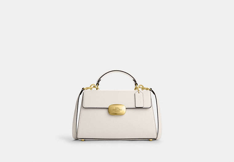 COACH®,ELIZA TOP HANDLE,Smooth Leather,Medium,Gold/Chalk,Front View image number 0