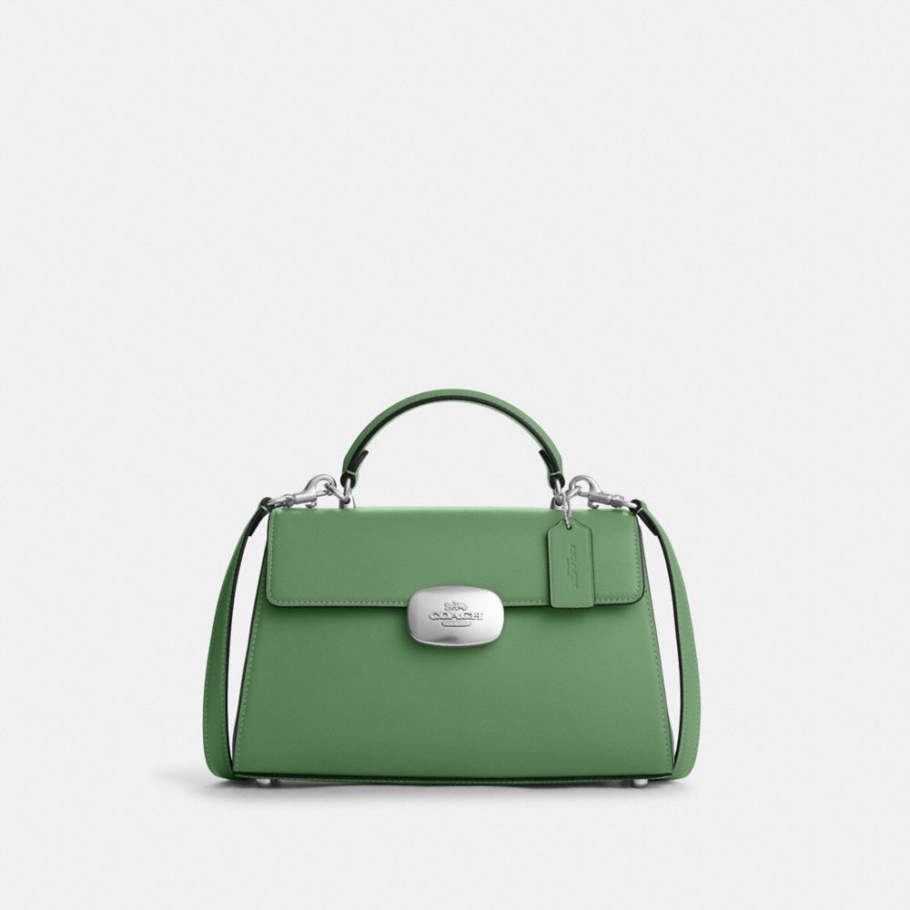 COACH®,SAC À POIGNÉE SUPÉRIEURE ELIZA,Cuir lisse,Argent/Vert doux,Front View