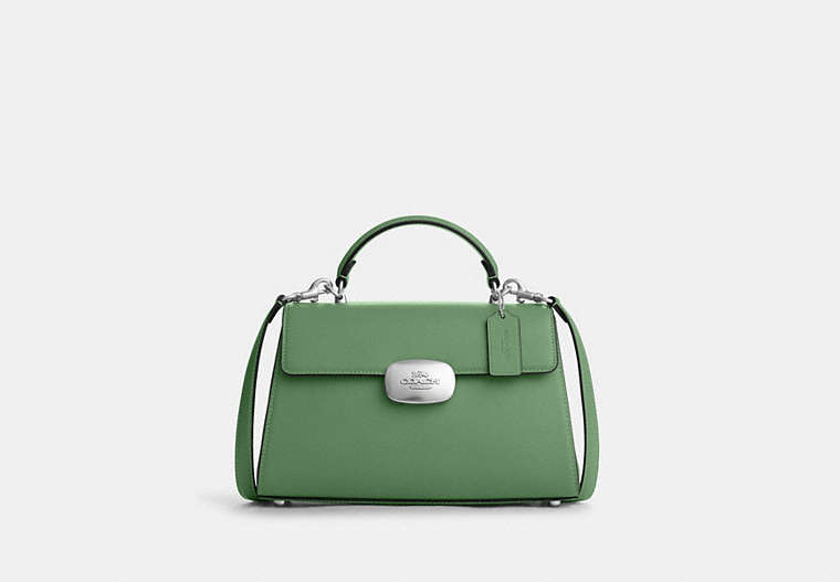 COACH®,ELIZA TOP HANDLE,Smooth Leather,Medium,Silver/Soft Green,Front View