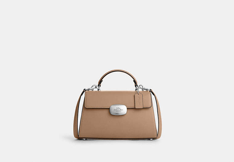 COACH®,ELIZA TOP HANDLE,Smooth Leather,Medium,Silver/Taupe,Front View