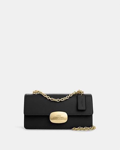COACH®,ELIZA FLAP CROSSBODY BAG,Smooth Leather,Small,Gold/Black,Front View