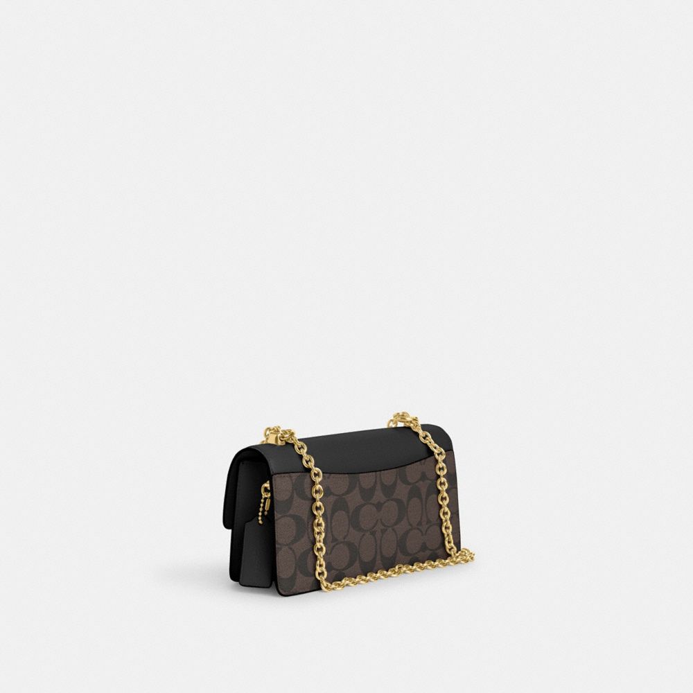 COACH®,ELIZA FLAP CROSSBODY BAG IN SIGNATURE CANVAS,Signature Canvas,Small,Gold/Brown Black,Angle View