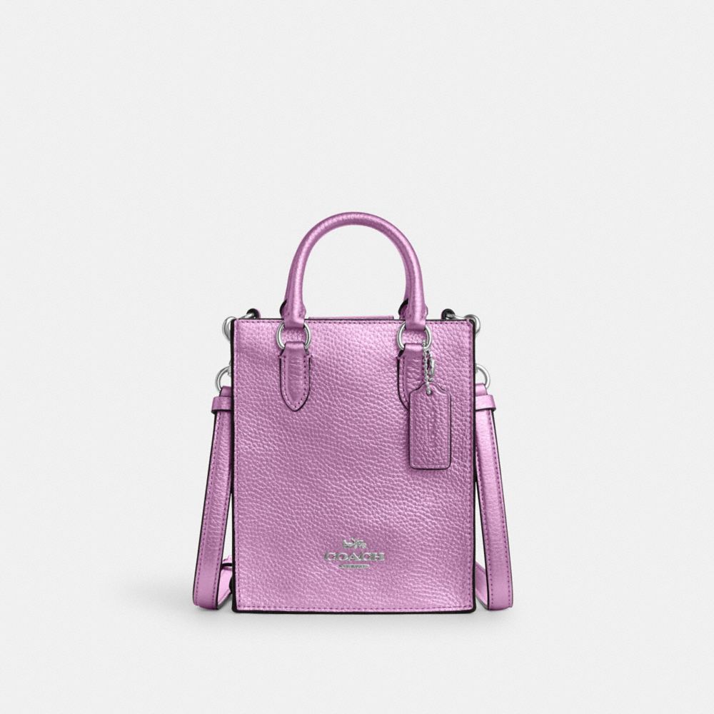 COACH®,NORTH SOUTH MINI TOTE,Leather,Mini,Silver/Metallic Lilac,Front View