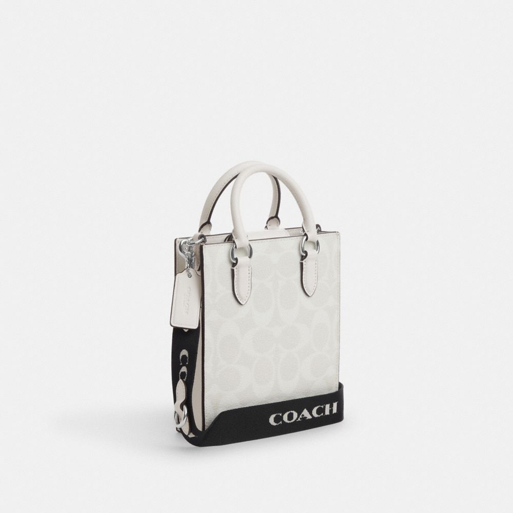 COACH®,NORTH SOUTH MINI TOTE IN SIGNATURE CANVAS,Signature Canvas,Mini,Silver/Chalk/Glacier White,Angle View