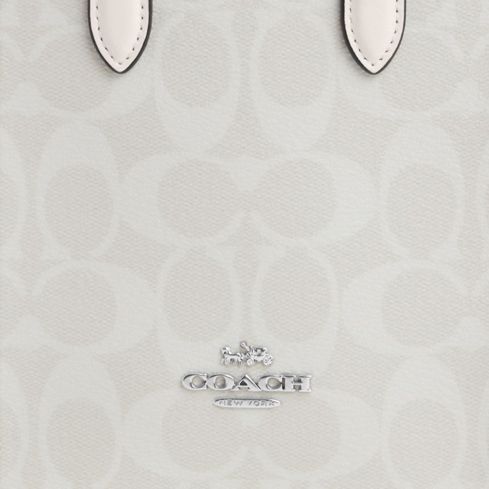COACH®,Mini Tote In Signature Canvas,Leather,Crossbody,Metal,Logo,Casual,Gray