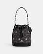 COACH®,MINI DEMPSEY BUCKET BAG IN SIGNATURE JACQUARD WITH STAR EMBROIDERY,Jacquard,Small,Silver/Smoke/Black Multi,Front View