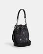 COACH®,MINI DEMPSEY BUCKET BAG IN SIGNATURE JACQUARD WITH STAR EMBROIDERY,Jacquard,Small,Silver/Smoke/Black Multi,Angle View
