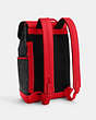 COACH®,TRACK BACKPACK IN COLORBLOCK SIGNATURE CANVAS,pvc,X-Large,1 J/Charcoal/Bright Poppy,Angle View