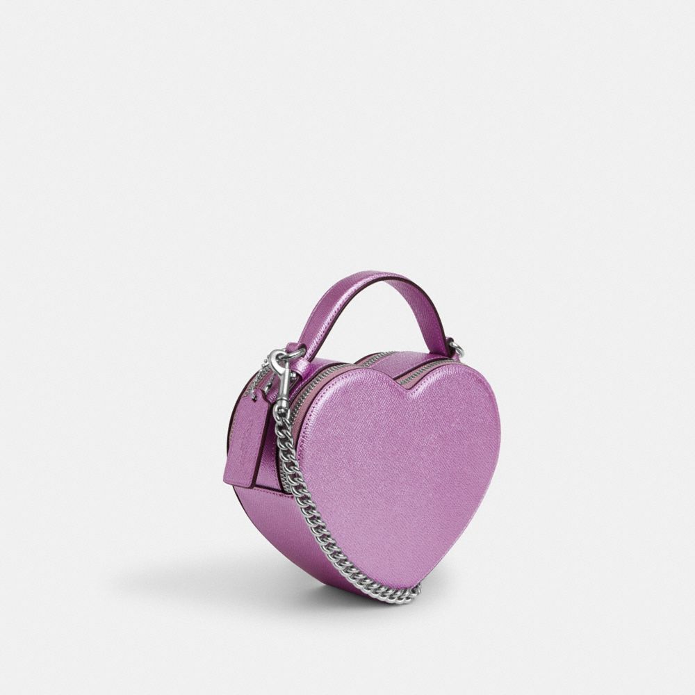COACH®,HEART CROSSBODY,Novelty Leather,Small,Silver/Metallic Lilac,Angle View