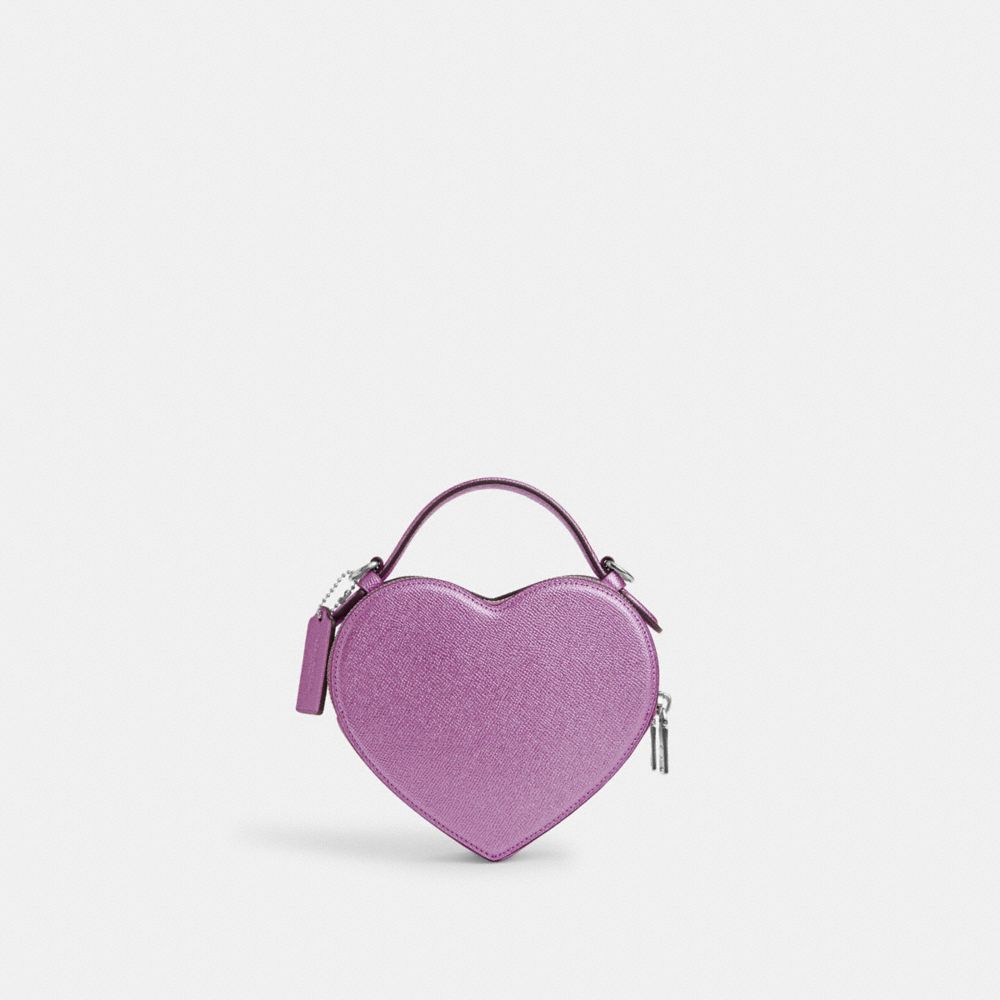 COACH®,HEART CROSSBODY,Novelty Leather,Small,Silver/Metallic Lilac,Back View