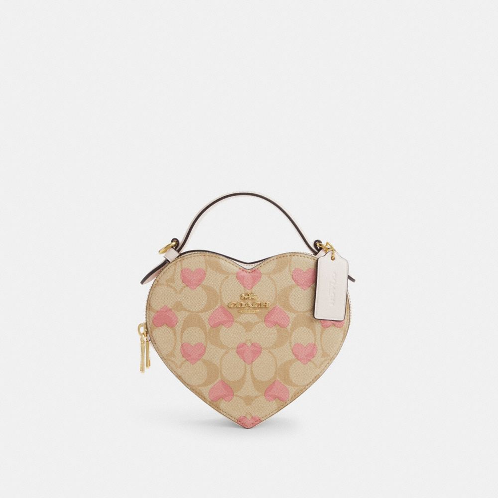 COACH®,HEART CROSSBODY IN SIGNATURE CANVAS WITH HEART PRINT,Signature Canvas,Small,Gold/Light Khaki Chalk Multi,Front View