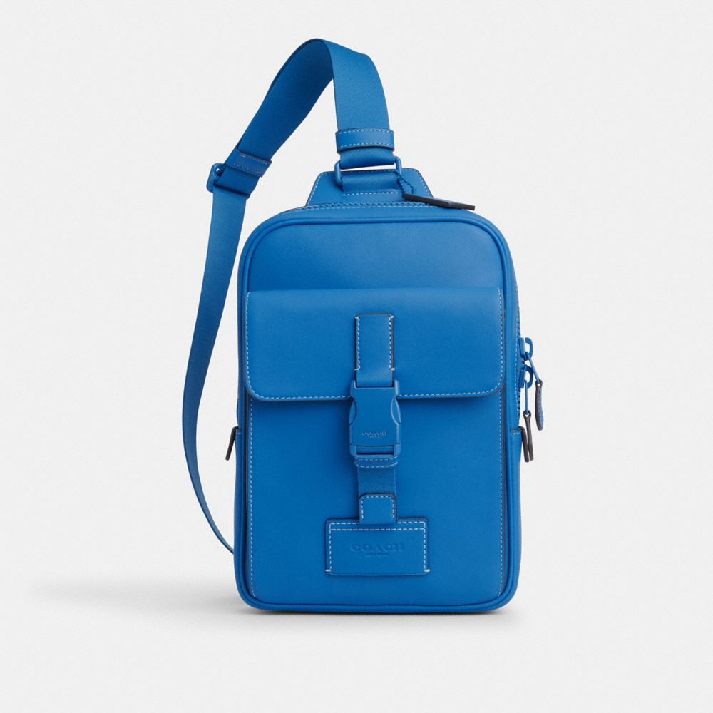 COACH®,TRACK PACK,Novelty Leather,Medium,1 J/Bright Blue,Front View