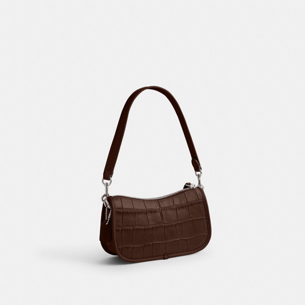 COACH®,SAC SWINGER 20,Cuir gaufré croco,Argent/Érable,Angle View