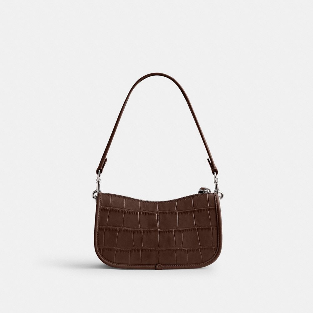 COACH®,SAC SWINGER 20,Cuir gaufré croco,Argent/Érable,Back View