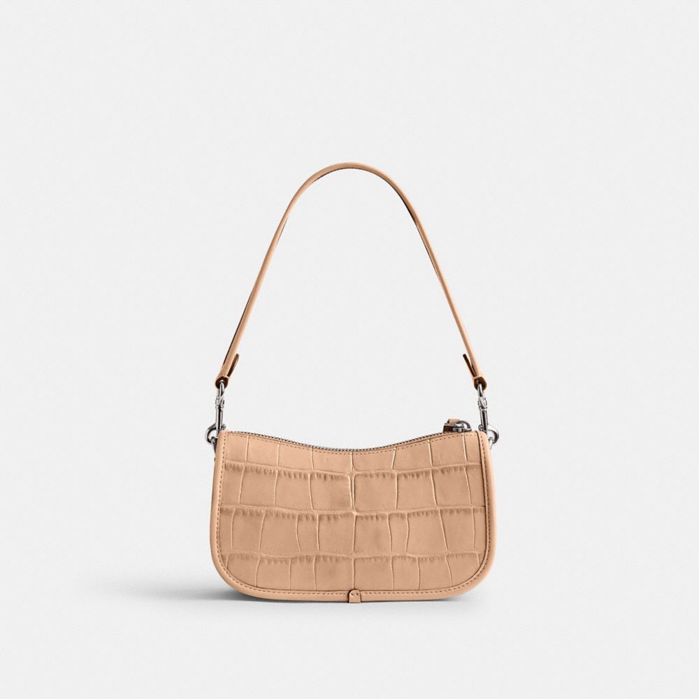COACH®,Swinger Bag 20,Calfskin Leather,Shoulder Bag,Embossed,Logo,Casual,Beige,Back View