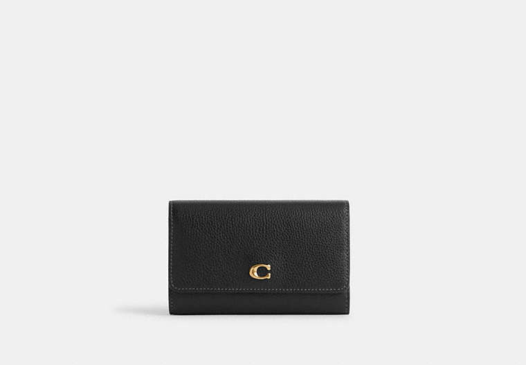 COACH®,ESSENTIAL MEDIUM FLAP WALLET,Mini,Brass/Black,Front View image number 0