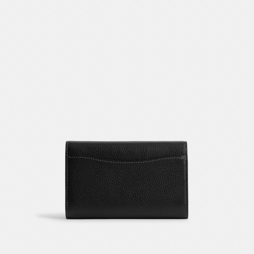 COACH®,Essential Medium Flap Wallet,Leather,Tri Fold,Metal,Logo,Casual,Black,Back View