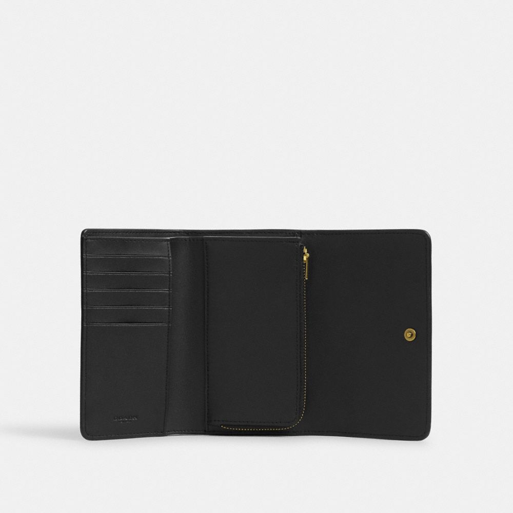 COACH®,Essential Medium Flap Wallet,Leather,Tri Fold,Metal,Logo,Casual,Black,Inside View,Top View