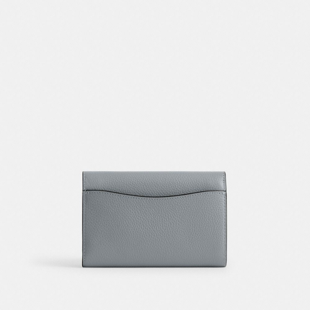 COACH®,Essential Medium Flap Wallet,Leather,Tri Fold,Metal,Logo,Casual,Gray,Back View