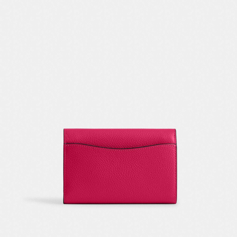 COACH®,Essential Medium Flap Wallet,Leather,Tri Fold,Metal,Logo,Casual,Fuchsia,Back View