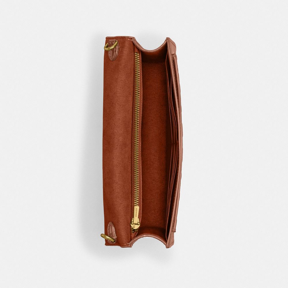 COACH®,TABBY CHAIN CLUTCH IN SIGNATURE LEATHER,Patent Leather,Mini,Brass/Cappuccino,Inside View,Top View