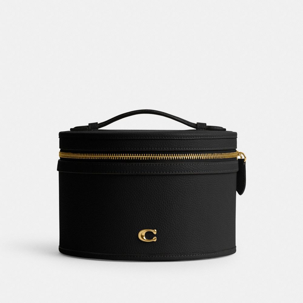 COACH®,ESSENTIAL VANITY CASE,Refined Pebble Leather,Medium,Brass/Black,Front View