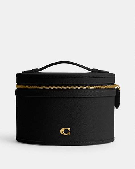COACH®,ESSENTIAL VANITY CASE,Polished Pebble Leather,Brass/Black,Front View