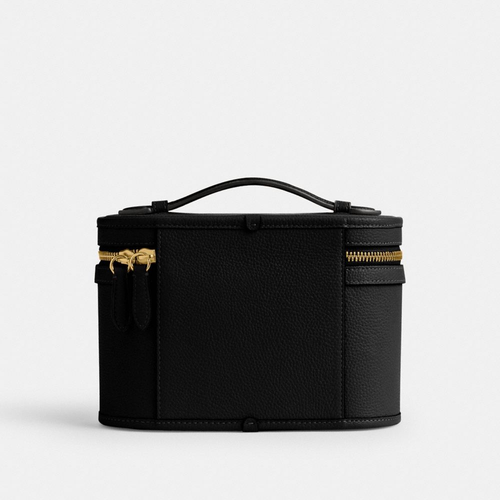COACH®,ESSENTIAL VANITY CASE,Refined Pebble Leather,Medium,Brass/Black,Back View