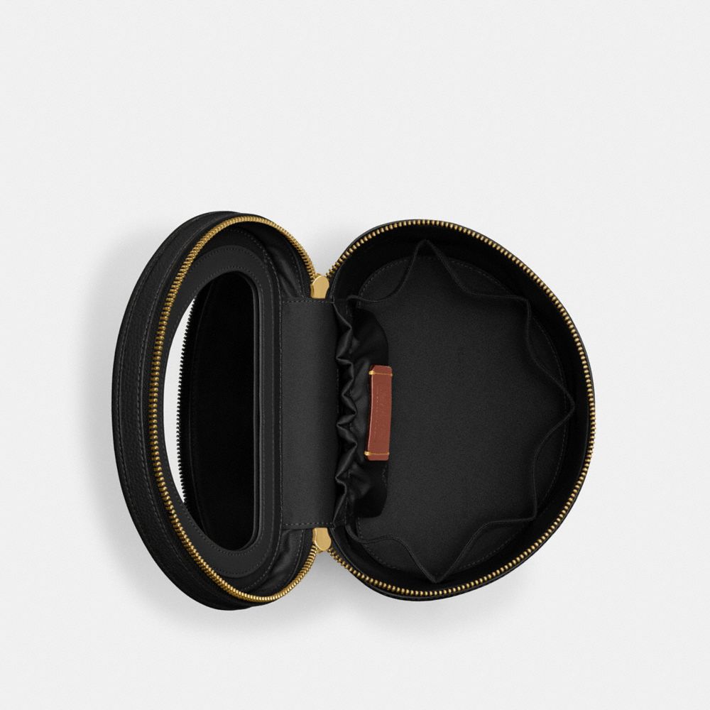 COACH®,ESSENTIAL VANITY CASE,Refined Pebble Leather,Medium,Brass/Black,Inside View,Top View