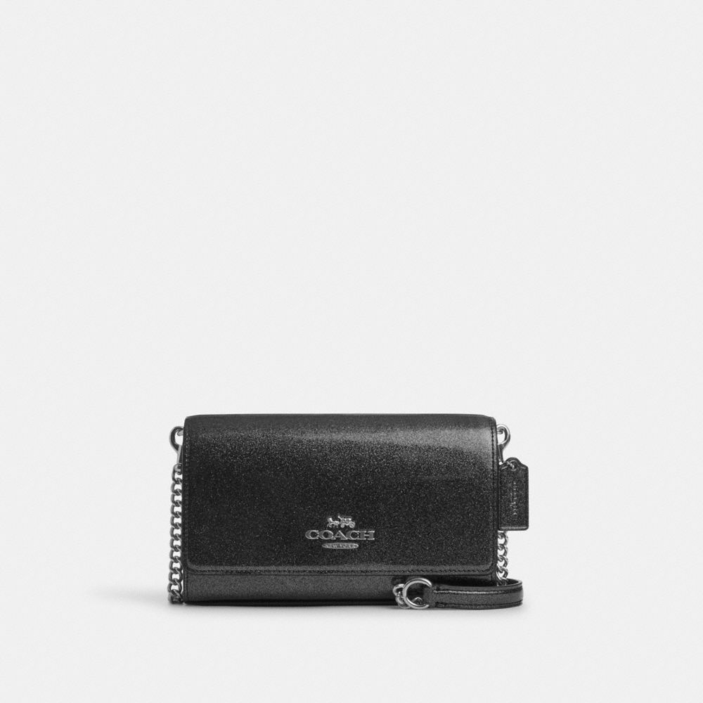 COACH®,FLAP CLUTCH CROSSBODY,Leather,Mini,Silver/Gunmetal,Front View