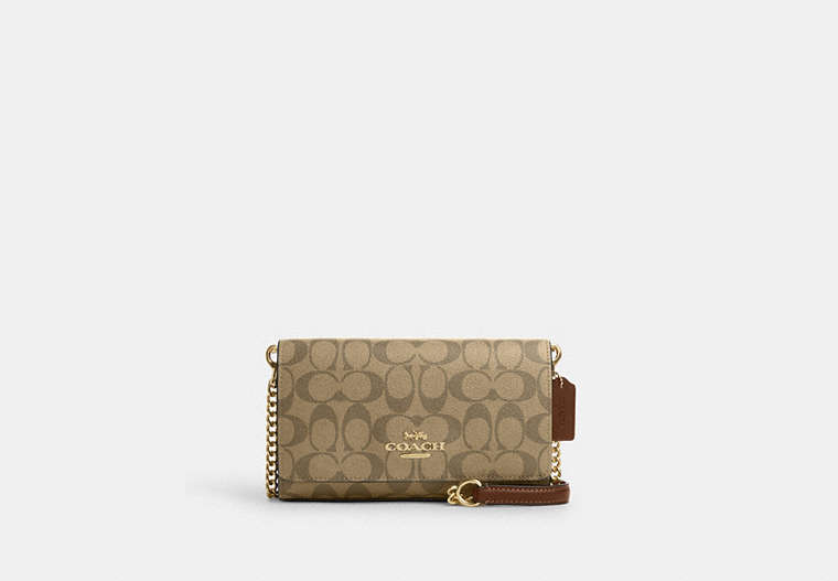 Coach Outlet Flap Clutch Crossbody In Signature Canvas In Beige