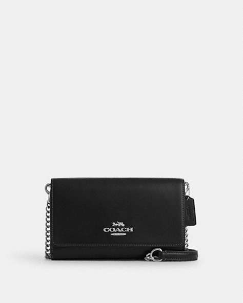 COACH®,FLAP CROSSBODY,Leather,Silver/Black,Front View