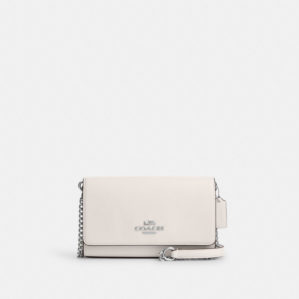 COACH®,FLAP CLUTCH CROSSBODY,Leather,Mini,Silver/Chalk,Front View