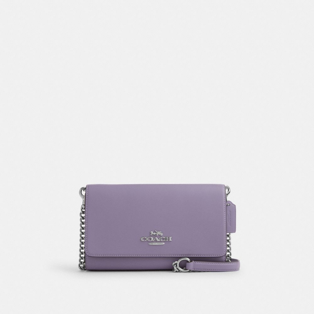 COACH®,FLAP CLUTCH CROSSBODY,Smooth Leather,Mini,Silver/Light Violet,Front View