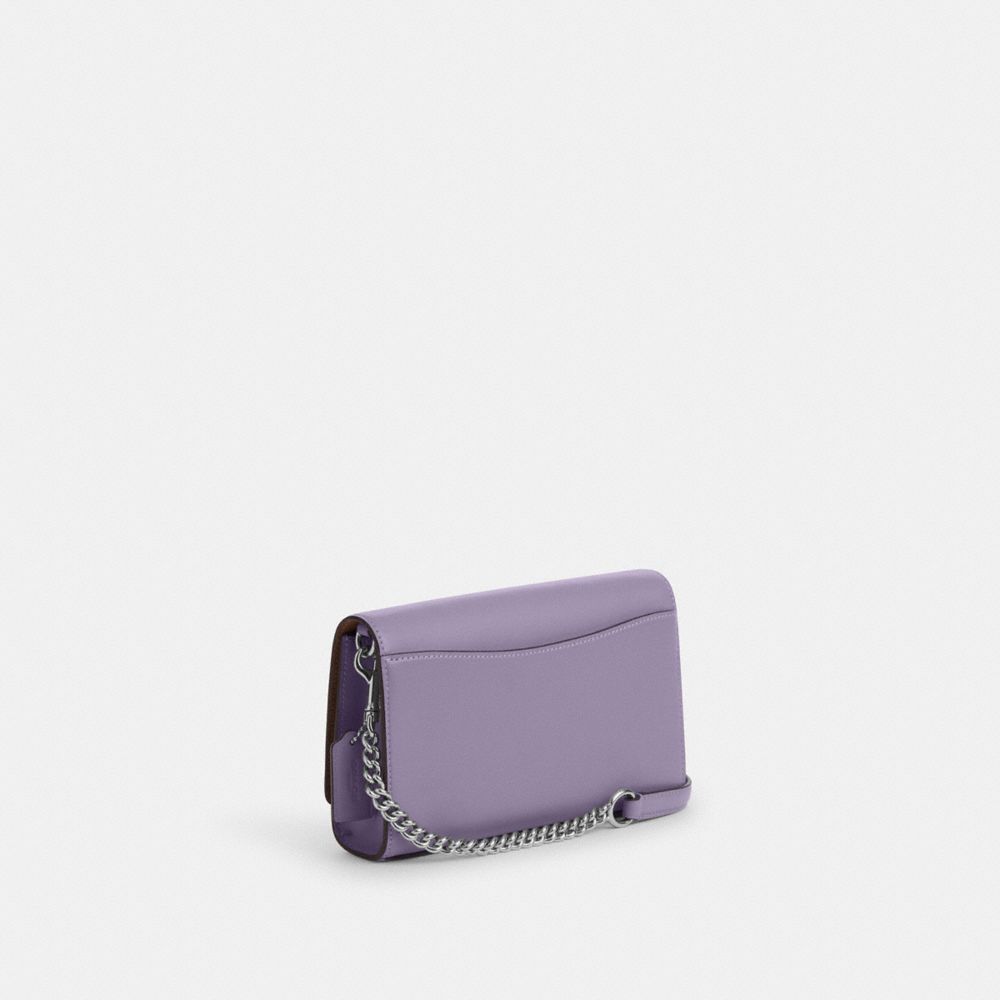 COACH®,FLAP CLUTCH CROSSBODY,Smooth Leather,Mini,Silver/Light Violet,Angle View