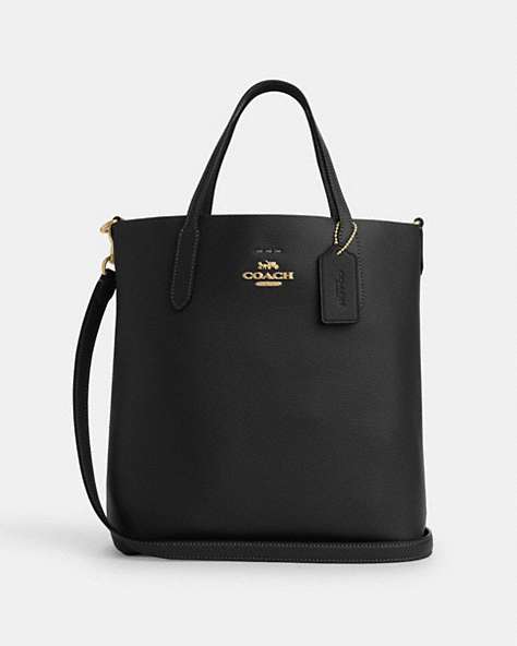 COACH®,SMALL THEA TOTE BAG,Leather,Medium,Gold/Black,Front View