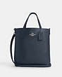 COACH®,SMALL THEA TOTE BAG,Leather,Medium,Silver/Denim,Front View