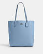 COACH®,THEA TOTE BAG,Leather,Large,Gunmetal/Cornflower,Front View