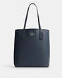 COACH®,THEA TOTE,Leather,Large,Silver/Denim,Front View