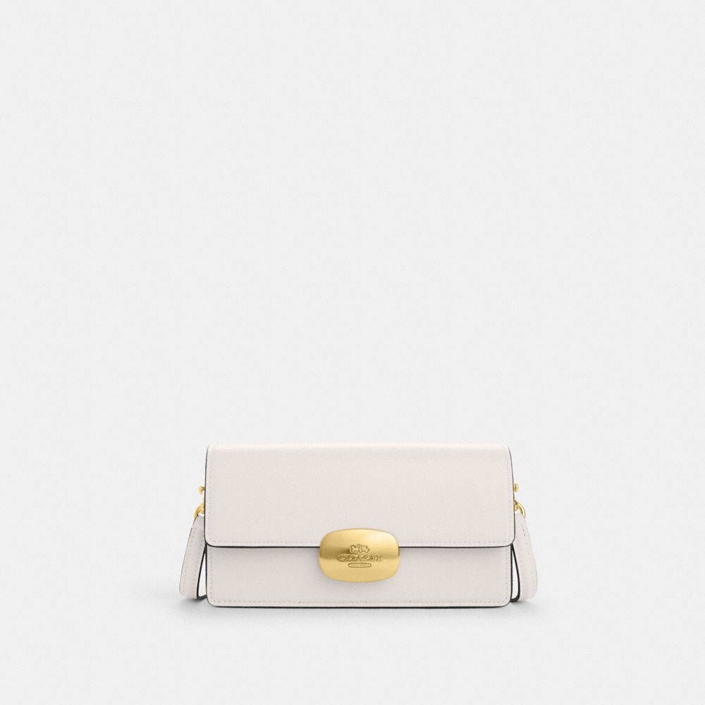 COACH®,ELIZA SMALL FLAP CROSSBODY,Smooth Leather,Mini,Gold/Chalk,Front View