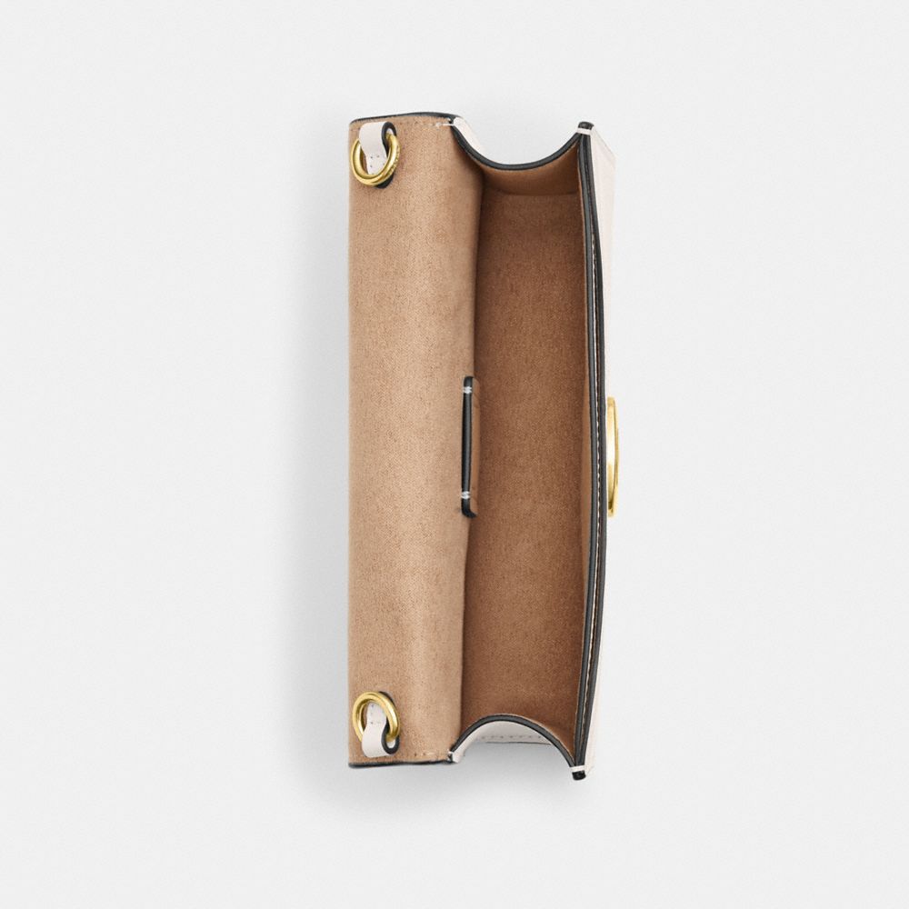 COACH®,Eliza Small Flap Crossbody,Calfskin Leather,Clutch,Crossbody,Logo,Gold Metal,Casual,White,Inside View,Top View